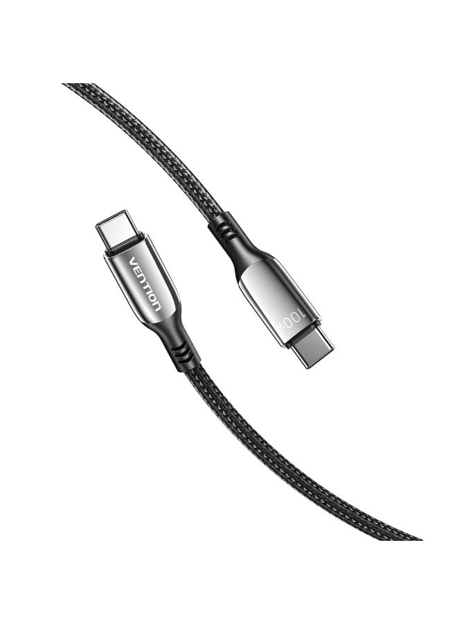 VENTION Cotton Braided USB 2.0 C Male to C Male 5A Cable  Black Zinc Alloy Type Model # CTKBAV - Image 1