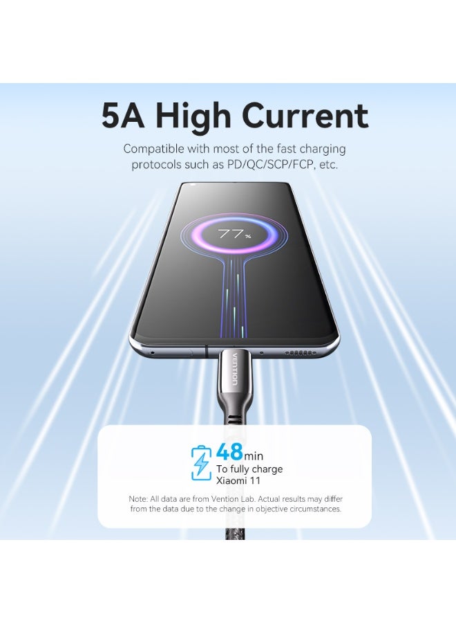 VENTION Cotton Braided USB 2.0 C Male to C Male 5A Cable  Black Zinc Alloy Type Model # CTKBAV - Image 3