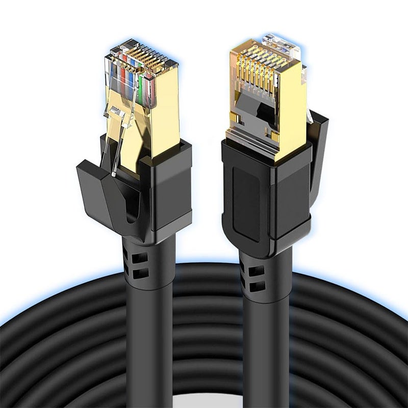 Category 8 Network Cable – 2m, Black, 1 Piece, High Speed 40Gbps, Shielded Ethernet Cable
