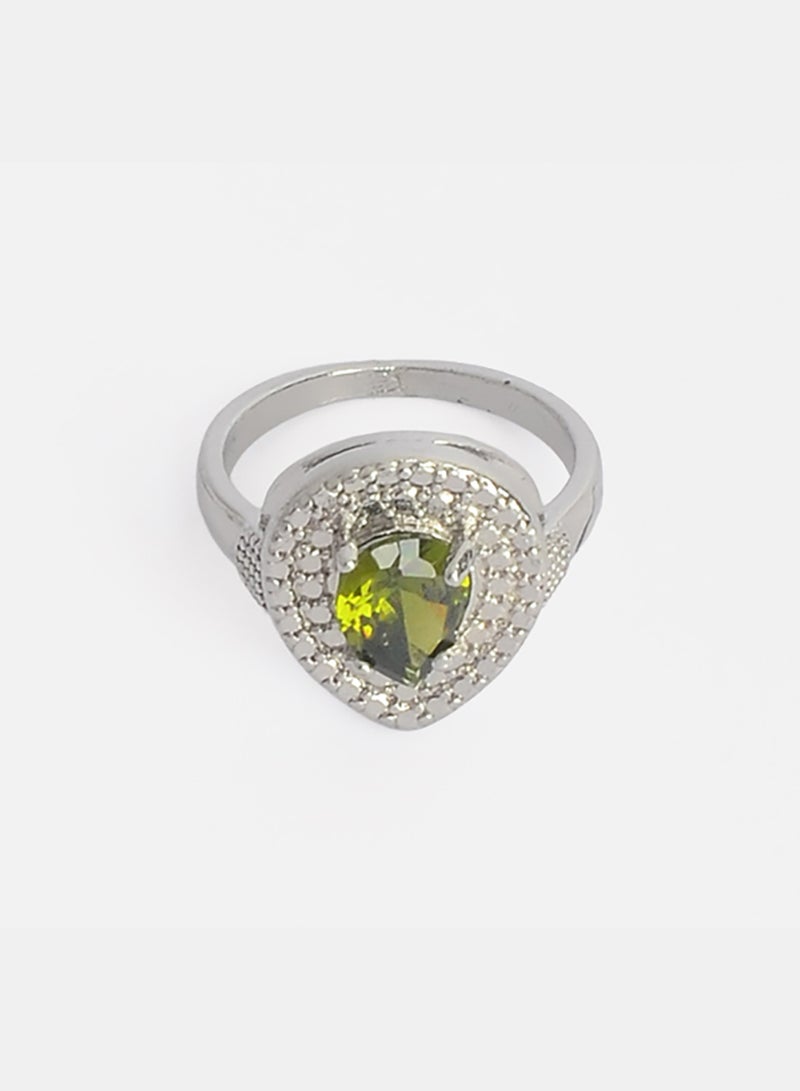 اخر العنقود خاتم نسائي مرصع بحجر مركزي تصميم (دمعة )، ذو إطار بنقوش معدنية براقة - Image 3