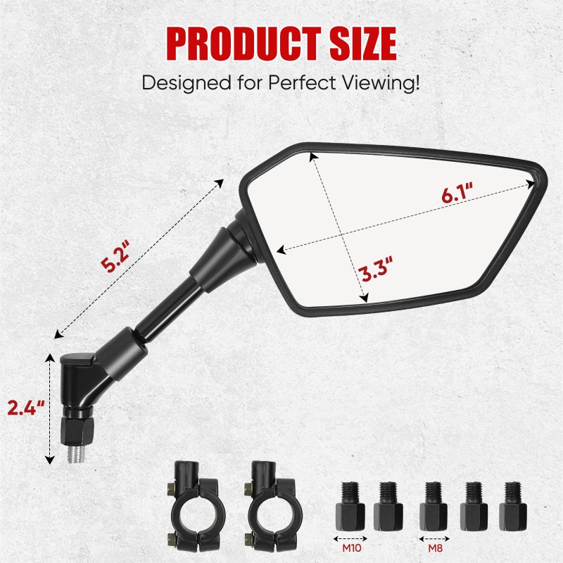 Esploratori ATV Mirror, Multi-angle Side Rearview Mirrors for Bike Motorcycle ATV Scooter Cruiser with 8mm 10mm Bolt, 7/8" Handle Bar Mount Clamp Compatible with Suzuki Yamaha Honda Kawasaki Victory and More - Image 2