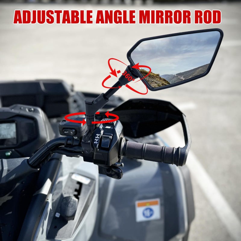 Esploratori ATV Mirror, Multi-angle Side Rearview Mirrors for Bike Motorcycle ATV Scooter Cruiser with 8mm 10mm Bolt, 7/8" Handle Bar Mount Clamp Compatible with Suzuki Yamaha Honda Kawasaki Victory and More - Image 3