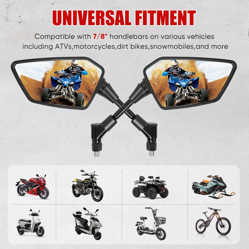 Esploratori ATV Mirror, Multi-angle Side Rearview Mirrors for Bike Motorcycle ATV Scooter Cruiser with 8mm 10mm Bolt, 7/8" Handle Bar Mount Clamp Compatible with Suzuki Yamaha Honda Kawasaki Victory and More - Image 5