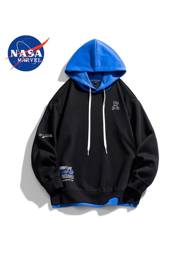 NASA MARVEL سويت شيرت نازا مارفل للرجال، تي شيرت بأكمام طويلة لفصلي الربيع والخريف، هودي مزيف بتصميم عصري فضفاض، رمادي، L - Image 2
