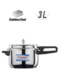 BUTTERFLY oryxkart Butterfly Bl Blue Line Stainless Steel Outer Lid Pressure Cooker, 3-Liter 