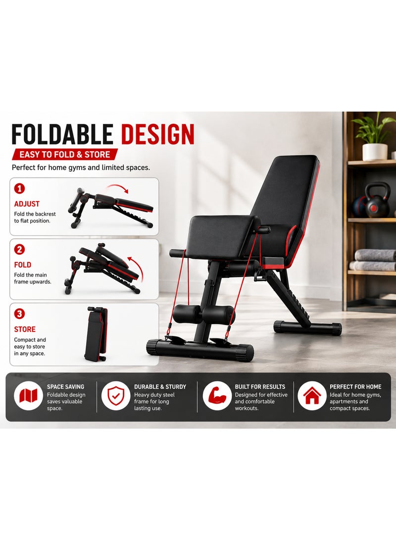 Volcan Fitness Adjustable Weight Bench HJ-10018, Multi-Purpose Workout Bench with Adjustable Backrest, Leg Developer, Resistance Cables & Foldable Design for Home Gym Strength Training - Image 4