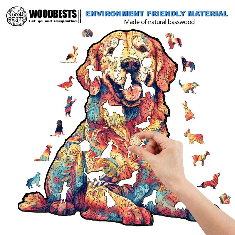 WOODBESTS Wooden Puzzle for Adults  Loyal Golden Retriever Dog Puzzle (L  300pcs  15.7""x14.9"") Beautiful Wooden Box  Wooden Jigsaw Puzzles Unique Shape  Birthday Gifts for Adults and Kids Family Game - Image 2