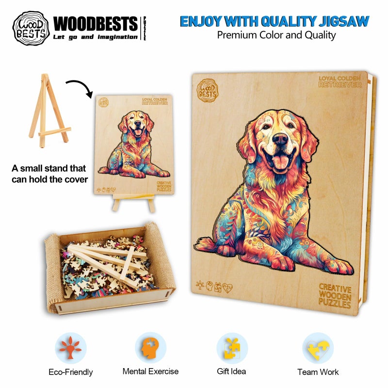 WOODBESTS Wooden Puzzle for Adults  Loyal Golden Retriever Dog Puzzle (L  300pcs  15.7""x14.9"") Beautiful Wooden Box  Wooden Jigsaw Puzzles Unique Shape  Birthday Gifts for Adults and Kids Family Game - Image 3