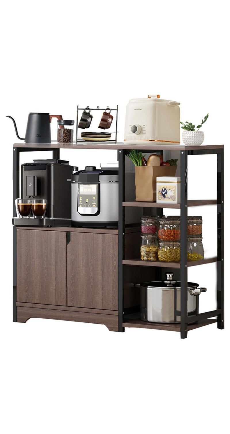 زويهاو ركن القهوة خزانة القهوة رف المطبخ مع خزانة تخزين متعددة الوظائف فرن الميكروويف حامل التوابل حامل توفير مساحة الرف المنظم للأواني الفاكهة النباتية - Image 1