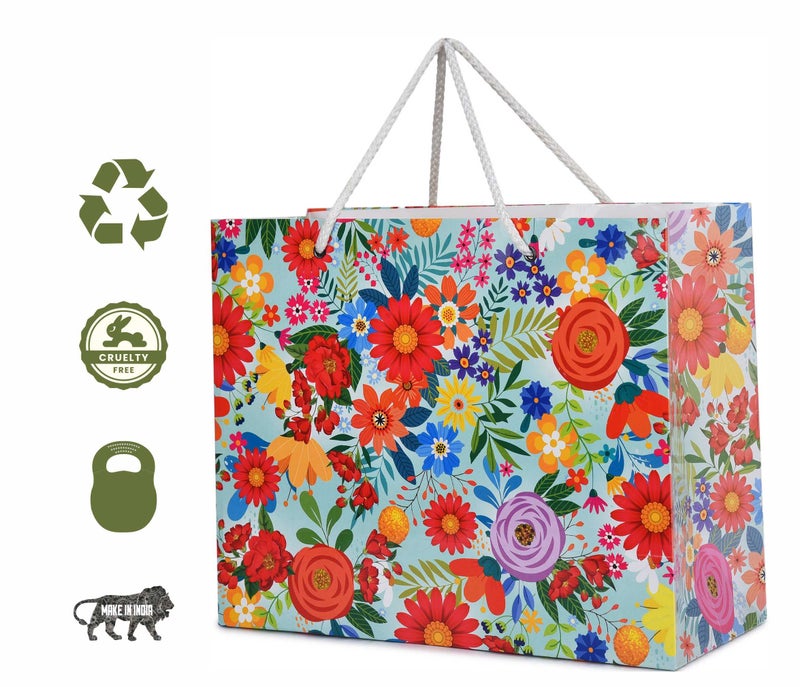FONSIE gift bags floral print medium || paper bag for return gifts in wedding || birthday || baby shower || goody bag || pack of 10pc - Image 4