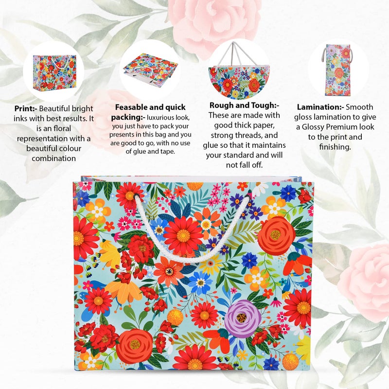 FONSIE gift bags floral print medium || paper bag for return gifts in wedding || birthday || baby shower || goody bag || pack of 10pc - Image 2