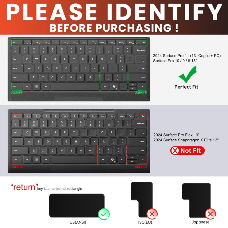 CaseBuy Ultra Thin TPU Keyboard Cover for 2024 Microsoft Surface Pro 11 Tablet (13" Copilot+ PC), Surface Pro 10/9 / 8 13 inch Tablet Protector (Not Fit Surface Pro Flex) - Image 2