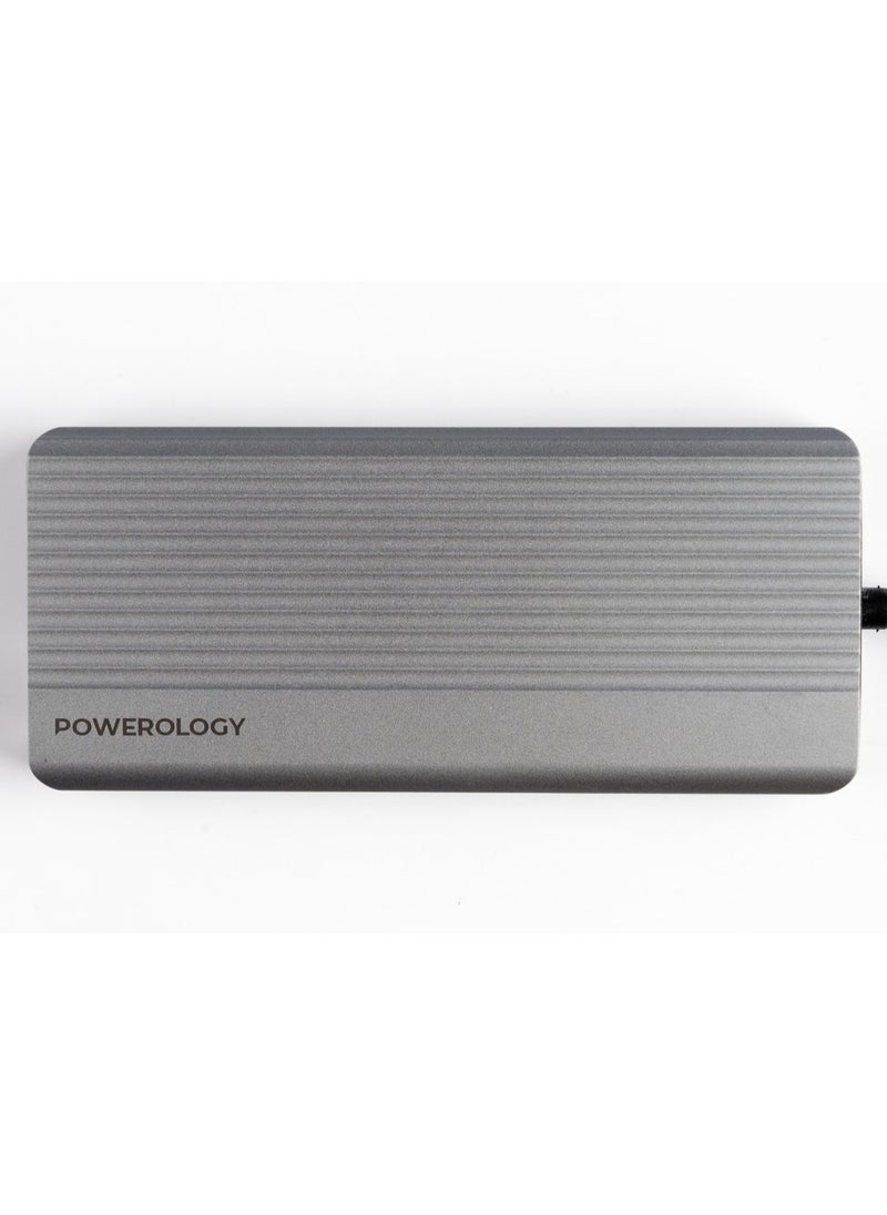 Powerology - 12in1 USB-C Hub HDMI Type-C 100W PD Ethernet VGA USB SD MicroSD 3.5AUX - Dark Gray - Image 1