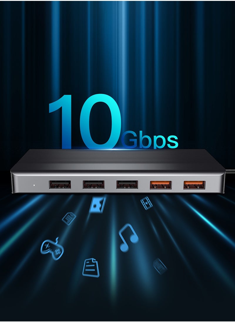 Powerology 12in1 USB-C Hub HDMI Type-C 100W PD Ethernet VGA USB SD MicroSD 3.5AUX - Dark Gray  - Image 5