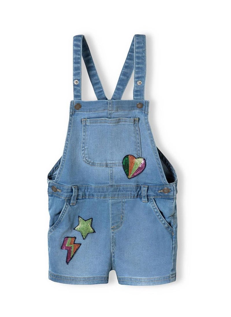 MINOTI Kids Girls Denim Dungaree Shorts with Fun Sequin Print - Image 2