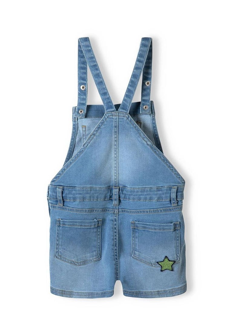 MINOTI Kids Girls Denim Dungaree Shorts with Fun Sequin Print - Image 3