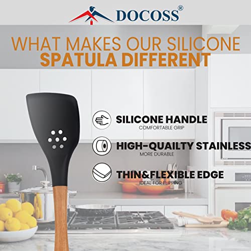 DOCOSS- Pack of 3-Silicone Spatula Set with Wooden Handle/Spatula for Kitchen with Silicon Turner Spatula Heat Resistant/Wooden Spatula Set for Baking - Image 3