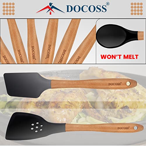 DOCOSS- Pack of 3-Silicone Spatula Set with Wooden Handle/Spatula for Kitchen with Silicon Turner Spatula Heat Resistant/Wooden Spatula Set for Baking - Image 2