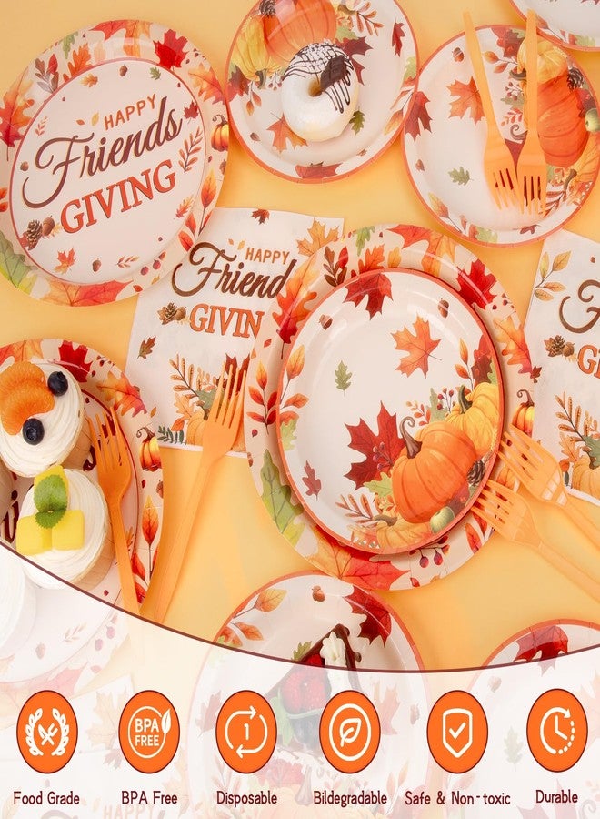 REDWORD Friendsgiving Plates, 98Pcs Friendsgiving Paper Plates-Serve 24 with Friends Giving Banner Fall Pumpkin Tablecloth Napkins for Fall Thanksgiving Friends giving Party Decorations - Image 3