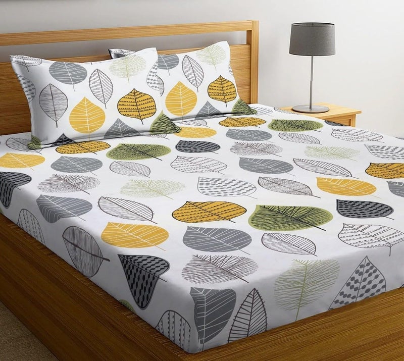 TARAIN COLLECTION TARAIN COLLECTION 100 Cotton 220 TC Printed Bedsheet for Double Bed with 2 Pillow Covers for Summer Breathable Soft Wrinklefree Soft Touch Skin Friendly 90 X 100 Inches Green White Black 