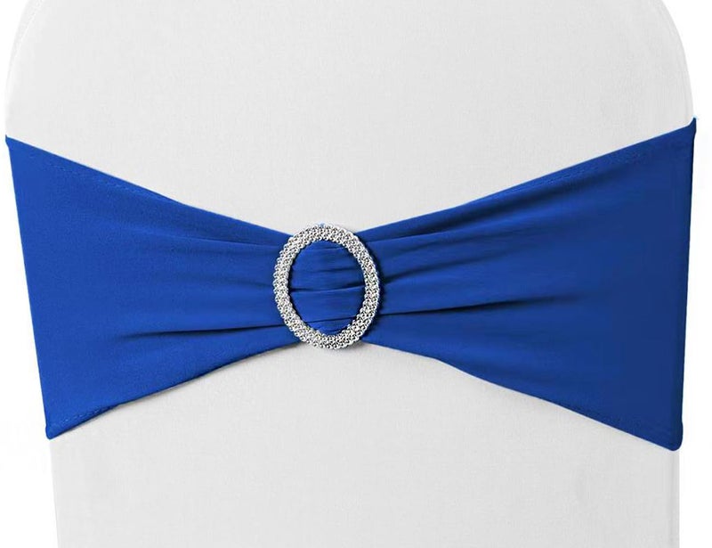 MAGTOWNE MAGTOWNE 50 Pack Spandex Royal Blue Chair Sashes Bows Elastic Slider for Wedding Party Reception Graduation Banquet Decor Chair Bands Ties Decor 