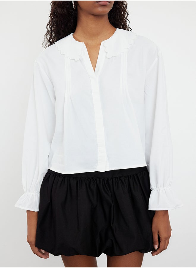 trendyol - Ecru Ribbed Woven Shirt TWOSS24GO00197 - Image 1