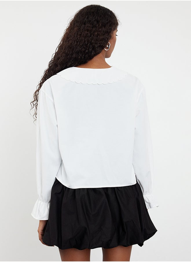 trendyol - Ecru Ribbed Woven Shirt TWOSS24GO00197 - Image 1