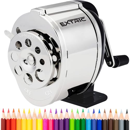EXTRIC Pencil Sharpener Manual, Desktop Manual Pencil Sharpeners - Desktop and Wall Mount Pencil Sharpeners Heavy Duty, Silver 8 Sizes Holes, Metal Hand Crank Pencils Sharpener for Classroom - Image 1