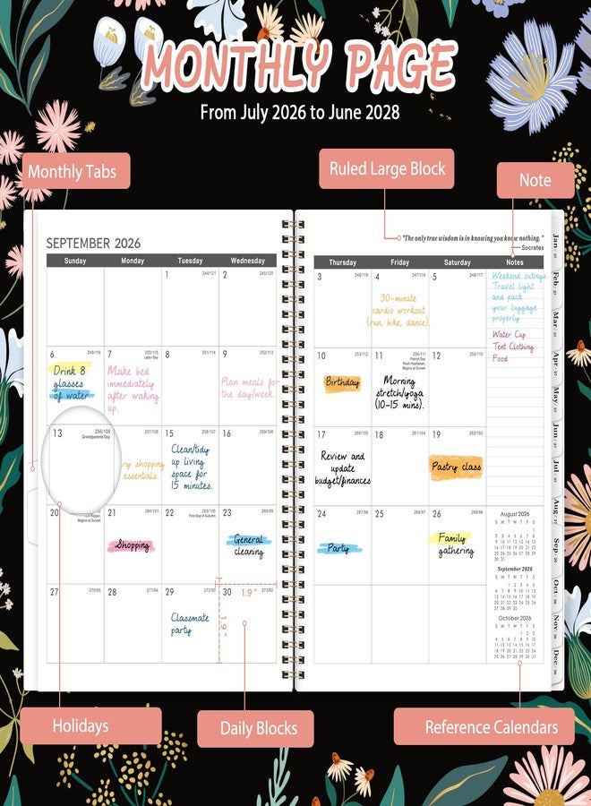 Vondafe Monthly Planner 2026-2028 - 2 Year Planner 2026-2028, July 2026 - June 2028, 2 Years Monthly Planner, 9" x 11", Monthly Calendar Planners with Inner Pocket, Twin-wire Binding, Tabs - Image 4