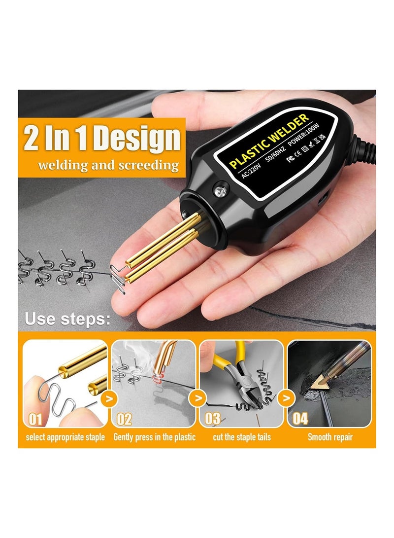 MVAQKLM  Plastic Welder, Portable Plastic Welding Kit, Plastic Surface Repair Tool with 200 Hot Staples, PVC Repair, Plastic Welding Repair Machine for Car Bumpers, Dashboards, Canoes Repair - British Plugs - Image 3