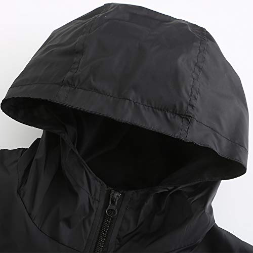 GRANDWISH Boys Waterproof Rain Jacket, Lightweight Active Hooded Raincoat, Black M-10 - Image 3