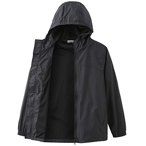 GRANDWISH Boys Waterproof Rain Jacket, Lightweight Active Hooded Raincoat, Black M-10 - Image 1