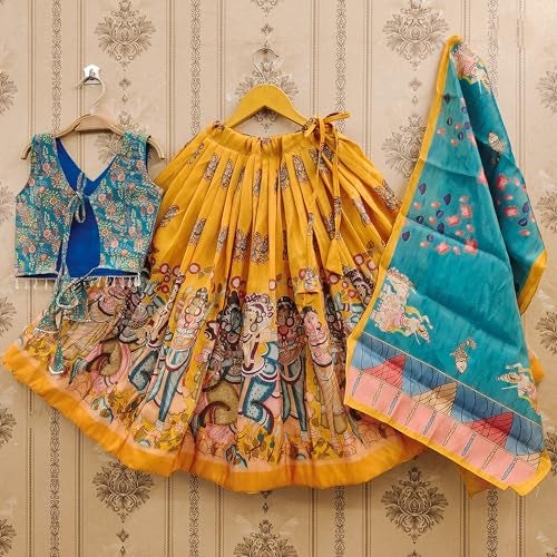 Tejam Girls Simar Soft Silk New Traditional Printed Readymade Lehenga Choli -Ethnic Wear Wedding Outfits (Suitable For Girls 2 To 8 Year) (Yellow, 4-5 Year) - Image 3