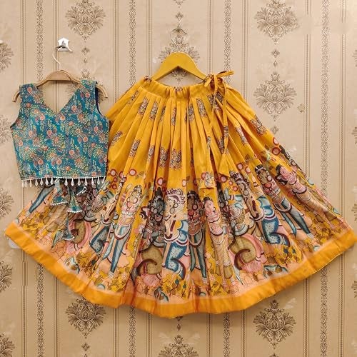 Tejam Girls Simar Soft Silk New Traditional Printed Readymade Lehenga Choli -Ethnic Wear Wedding Outfits (Suitable For Girls 2 To 8 Year) (Yellow, 4-5 Year) - Image 4