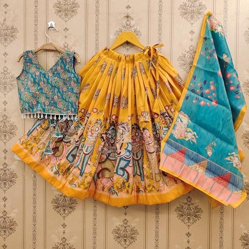 Tejam Girls Simar Soft Silk New Traditional Printed Readymade Lehenga Choli -Ethnic Wear Wedding Outfits (Suitable For Girls 2 To 8 Year) (Yellow, 4-5 Year) - Image 2