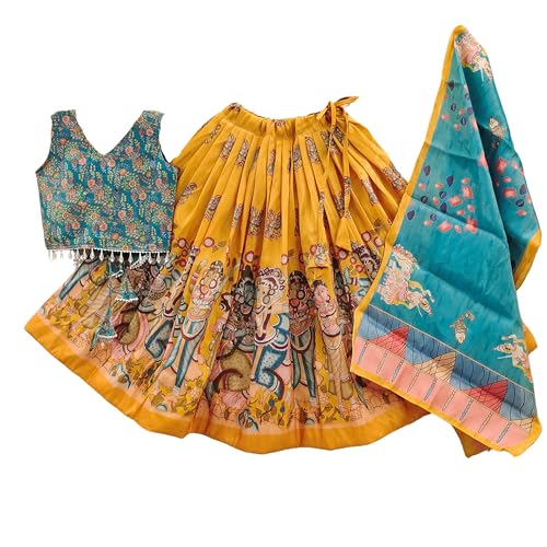 Tejam Girls Simar Soft Silk New Traditional Printed Readymade Lehenga Choli -Ethnic Wear Wedding Outfits (Suitable For Girls 2 To 8 Year) (Yellow, 4-5 Year) - Image 1