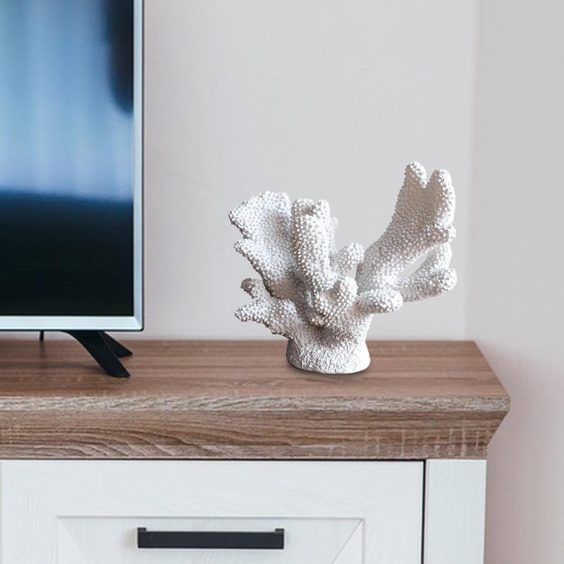 Artificial Coral Statue Resin Coral Decor Sculpture Nautical Decoration for Home Ornament and Suitable for Modern Room Bedroom, White 23cmx19cm - Image 4