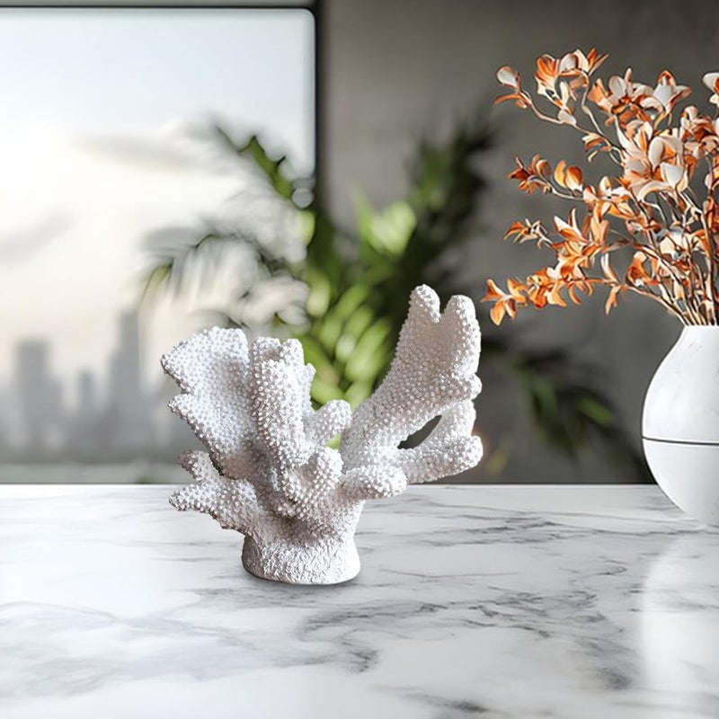 Artificial Coral Statue Resin Coral Decor Sculpture Nautical Decoration for Home Ornament and Suitable for Modern Room Bedroom, White 23cmx19cm - Image 5
