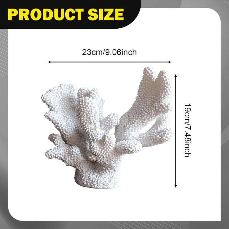 Artificial Coral Statue Resin Coral Decor Sculpture Nautical Decoration for Home Ornament and Suitable for Modern Room Bedroom, White 23cmx19cm - Image 3