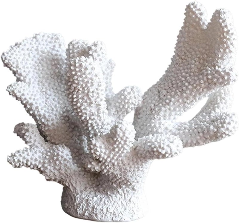 Artificial Coral Statue Resin Coral Decor Sculpture Nautical Decoration for Home Ornament and Suitable for Modern Room Bedroom, White 23cmx19cm - Image 1