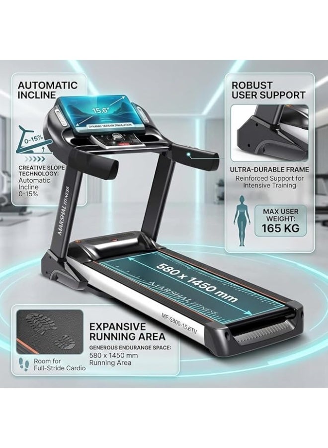 Marshal Fitness 8.0HP Auto Incline Electric Treadmill for Home Use – Foldable Running Machine with Bluetooth Speaker, LED Display, 24 km/h Speed, Heavy-Duty Home Gym Fitness Equipment - Image 4