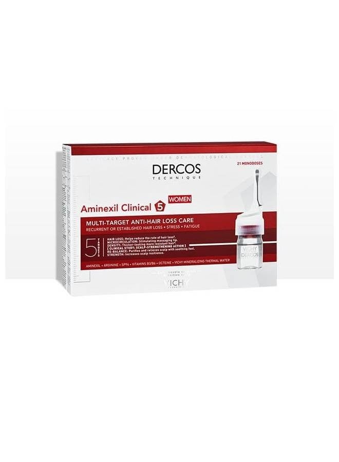 VICHY Dercos Aminexil Clinical 5 Anti-Hair Fall Treatment For Women 21 Doses 6ml - Image 1