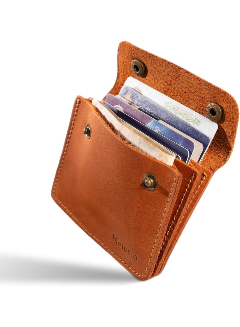 موتيفيا محفظة من الجلد الطبيعي بفتحات للبطاقات والنقود يوجد بها 3 اقسام للرجال جلد البقر جيب وحامل بطاقات بيج - Image 2