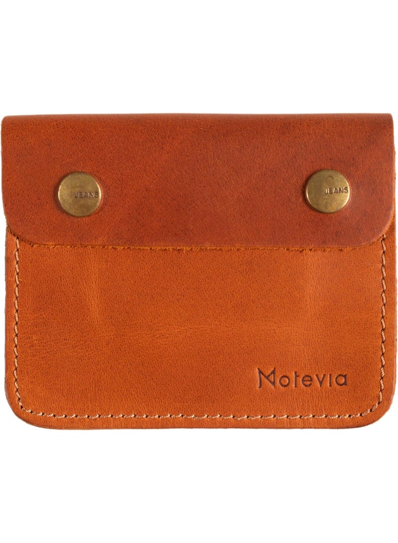 موتيفيا محفظة من الجلد الطبيعي بفتحات للبطاقات والنقود يوجد بها 3 اقسام للرجال جلد البقر جيب وحامل بطاقات بيج - Image 1