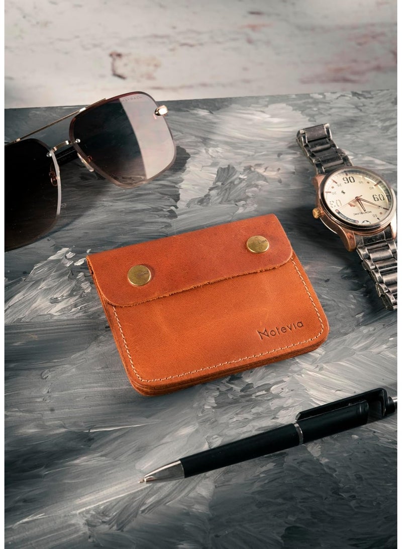 موتيفيا محفظة من الجلد الطبيعي بفتحات للبطاقات والنقود يوجد بها 3 اقسام للرجال جلد البقر جيب وحامل بطاقات بيج - Image 3