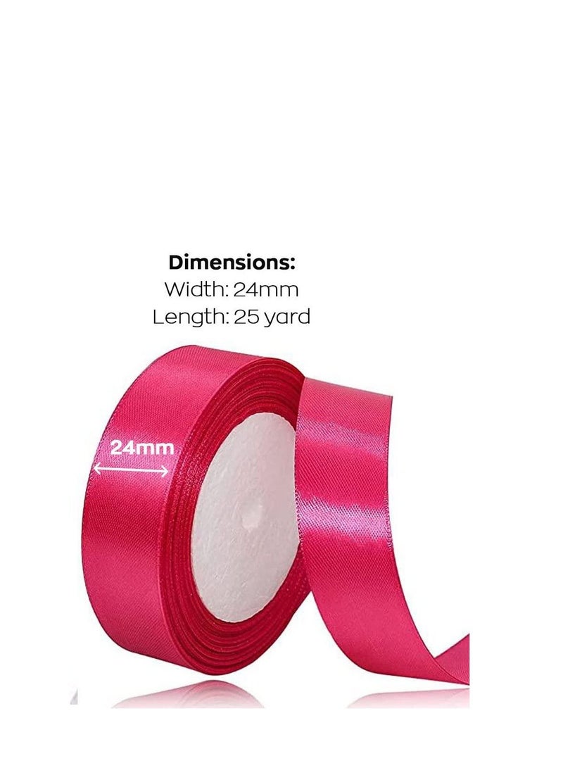 Deep Pink Satin Ribbon, 24mm x 25yd Fabric Polyester Ribbon for Gift Wrapping, Party Favors, Wedding Decorations, Bow Making, Bouquets, Sewing Projects & Craft Supplies