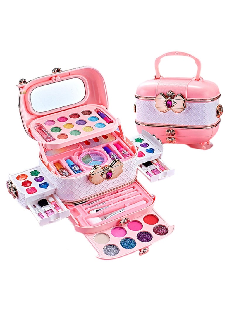 Floral Pink Portable Makeup Box, Washable And Non-Toxic Children'S Makeup Toys, Dress-Up Games, Holiday Gifts, Suitable For Children Over 4 Years Old - Image 1