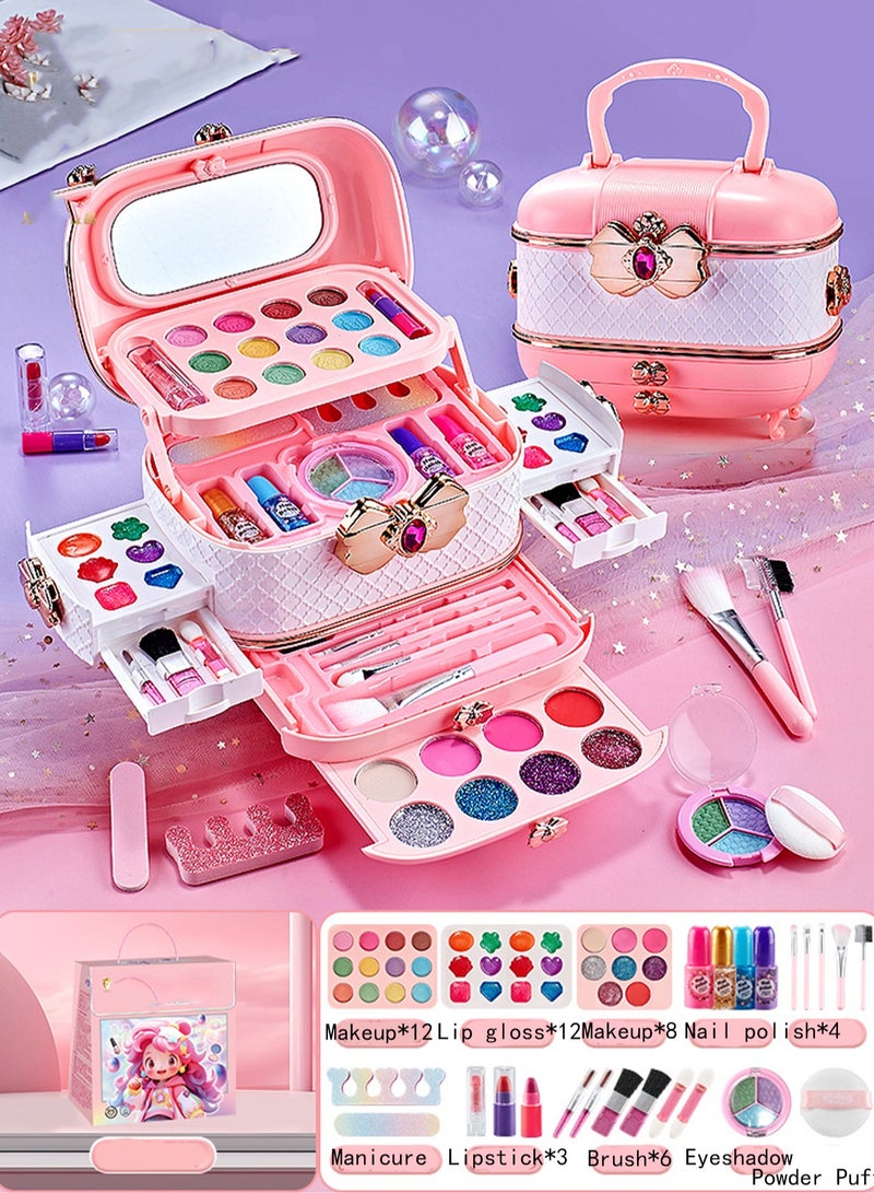 Floral Pink Portable Makeup Box, Washable And Non-Toxic Children'S Makeup Toys, Dress-Up Games, Holiday Gifts, Suitable For Children Over 4 Years Old - Image 2