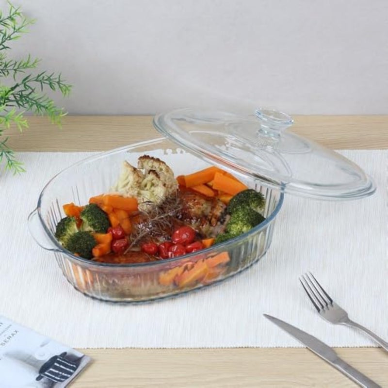 Kitchen oven-safe glass casserole set 1800ml 2800ml in transparent color, heat-resistant borosilicate glass for baking and serving - Image 5