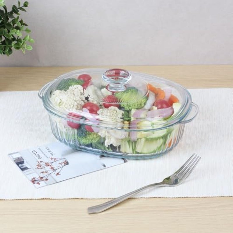Kitchen oven-safe glass casserole set 1800ml 2800ml in transparent color, heat-resistant borosilicate glass for baking and serving - Image 2